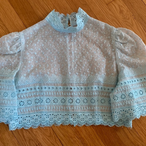 Vintage 70s sheer lace high neck crop top S - Picture 6 of 6